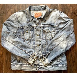 Men's Lucky Brand denim jean jacket distressed | XL